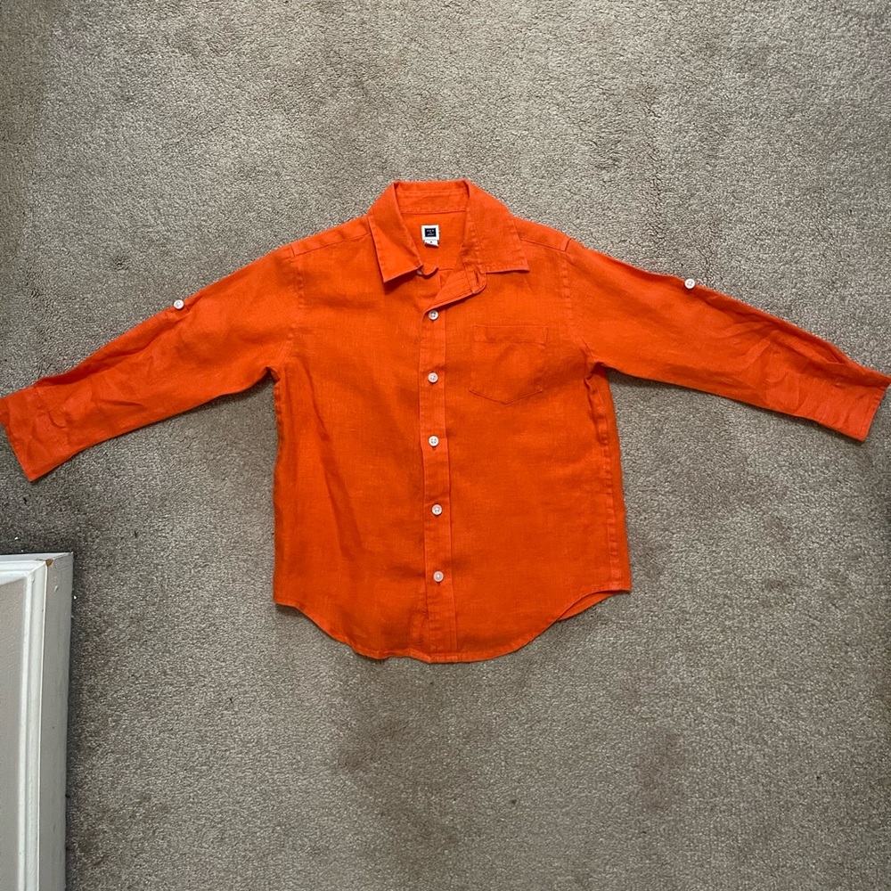 Janie and Jack kids size 4 orange linen button down long sleeve shirt worn once!